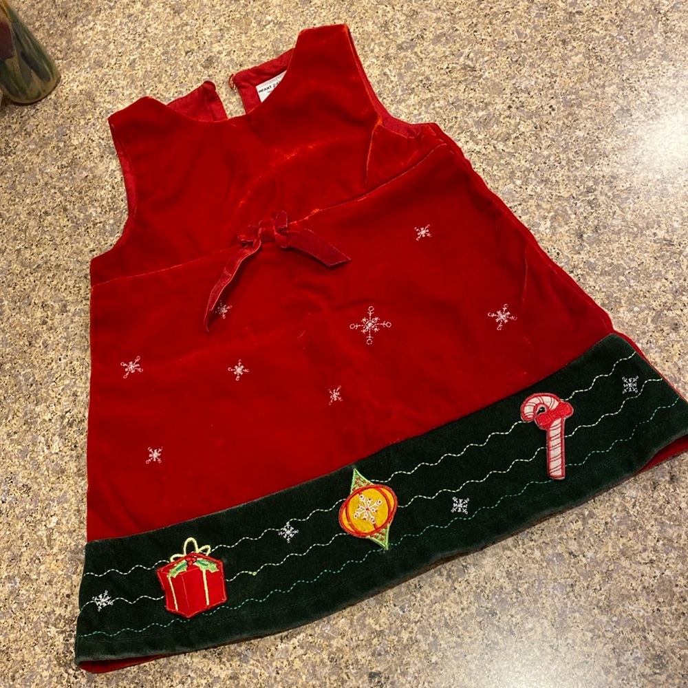 Christmas Holiday Infant 24 Months Red Green Velvety Dress